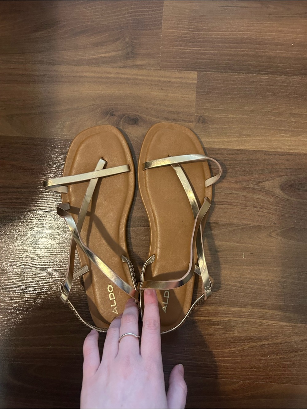 ALDO Metallic Gold Strappy Sandals with Tan Footbed